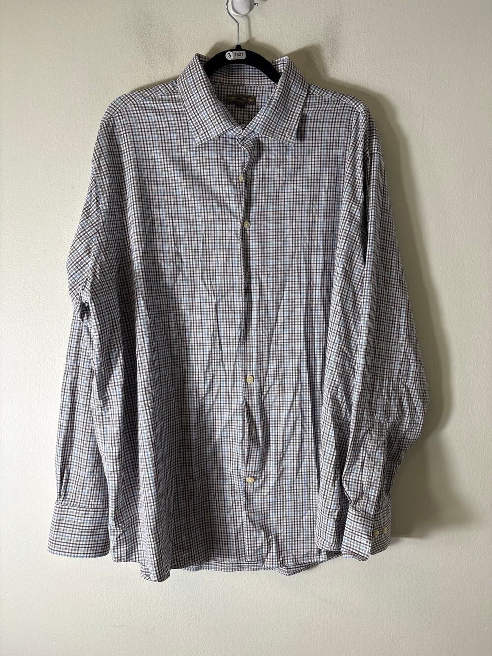Peter Millar Plum and Blue Plaid Summer Comfort Button Up Shirt Sz XXL